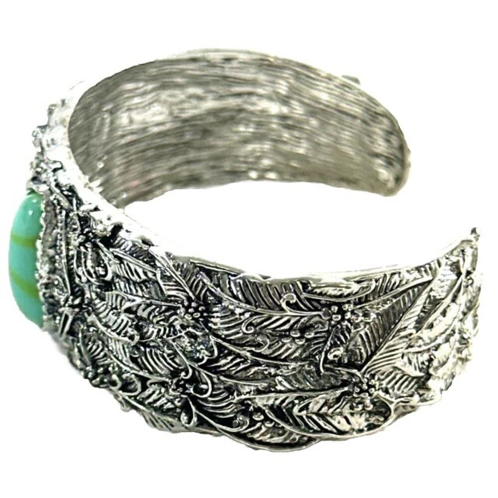 Faux Turquoise Stone Silver Open Bangle Cuff Bracelet Fashion Bracelet - Picture 2 of 5